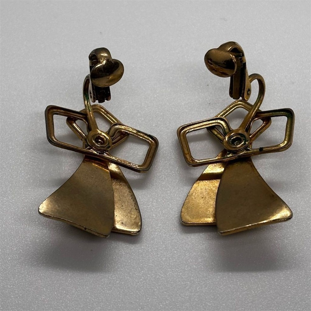 Emmons Earrings Women Gold Tone Geometric Clip On Textured Modern Statement - Picture 4 of 6